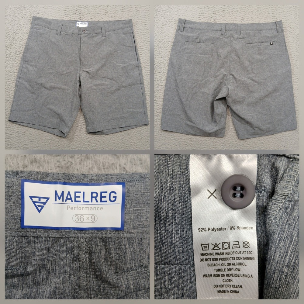 Maelreg Performance Shorts Mens 36x9 Gray Stretch Golf Casual‎